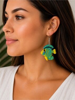 Oceana Trading Tropical Fish Dangle Earrings Colorful Coastal Beach NWT